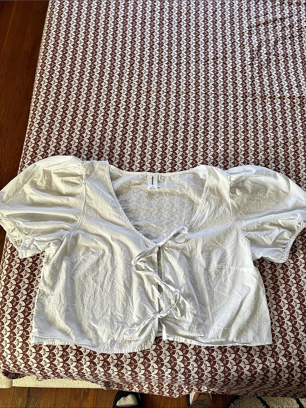 abound Tie Front Cotton Poplin Crop Top Puff Sleeve White XL